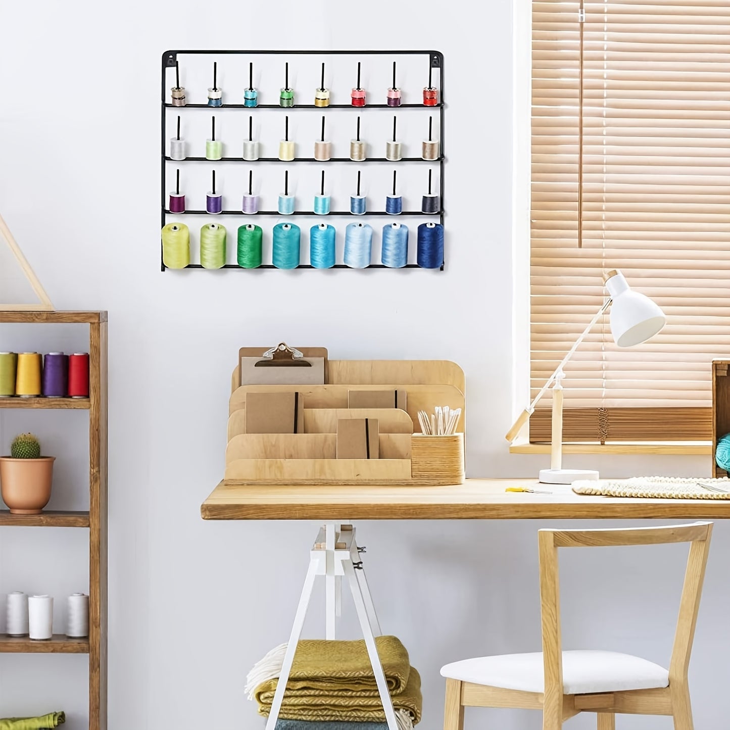 Sewing Thread Holder, Wall Mounted Sewing Thread Holder With Hook, Embroidery Organizer, Multi-Purpose Shelf, New Year'S Gift For Elders, For Sewing, Quilting, Hair Braiding, 32 Spools/48 Spools/54 Spools