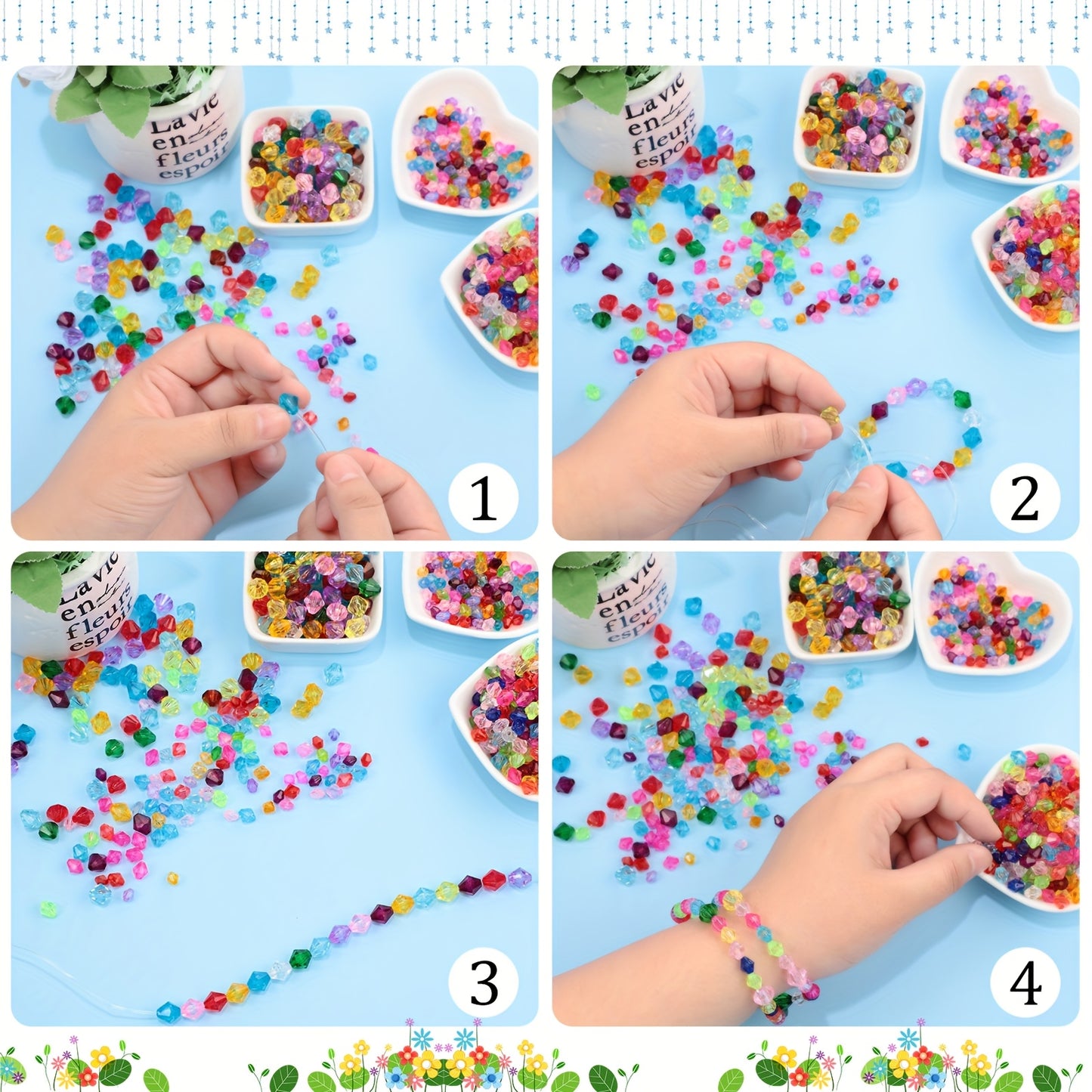 900 Pcs Faceted Bicone Crystal Beads Set For DIY Jewelry