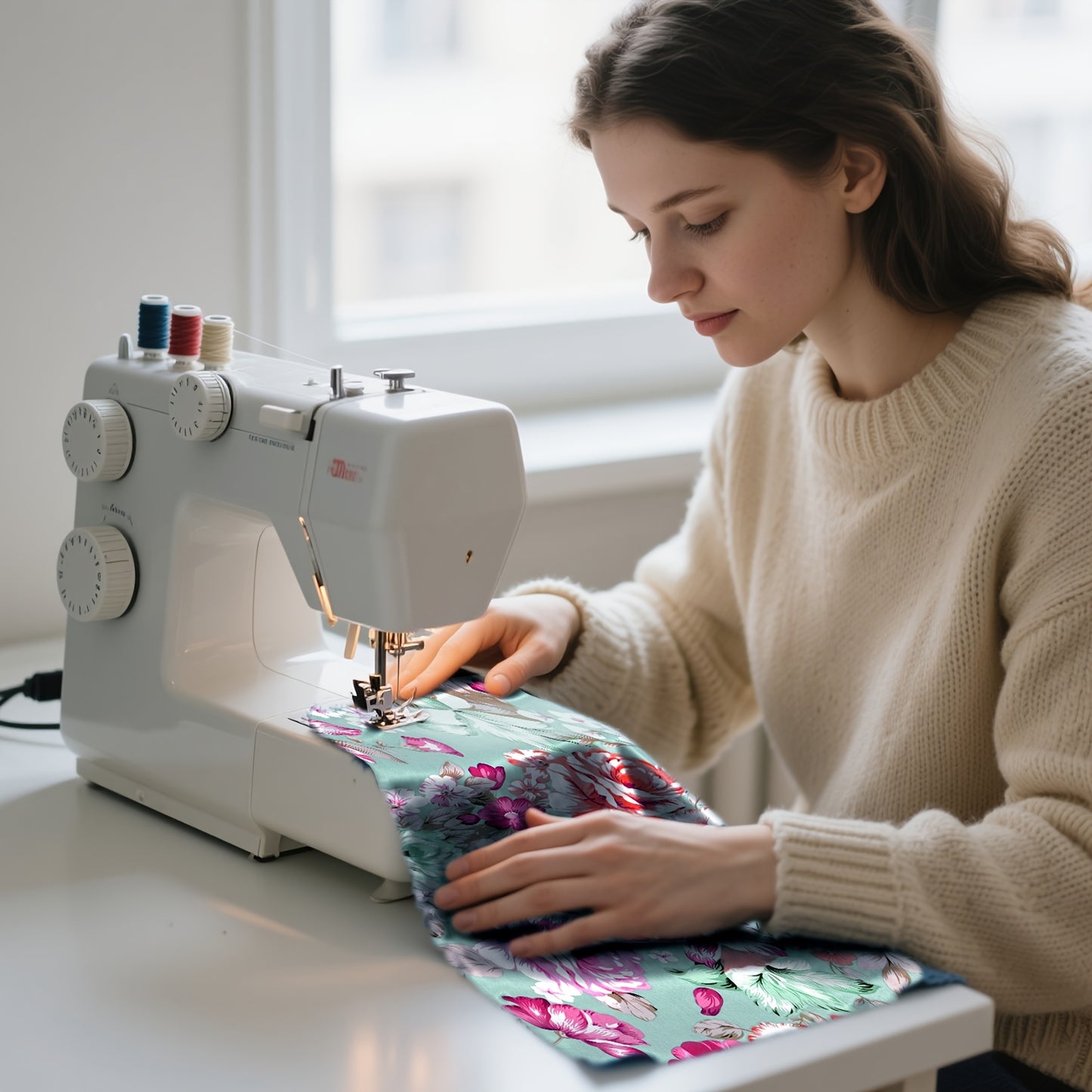 8 Precut Cotton Fabric Squares 19.8 Inch Green Floral Print