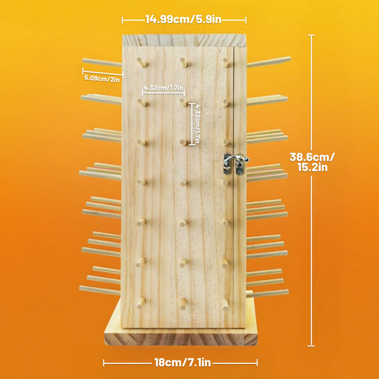 93-Spool 360° Rotating Thread Organizer with Pull-Out Compartments - Light Brown Recycled Wood Storage Box with Spool Capacity, Sturdy Construction & Space-Saving Design for Sewing, Quilting, Embroidery, Braiding & Jewelry S