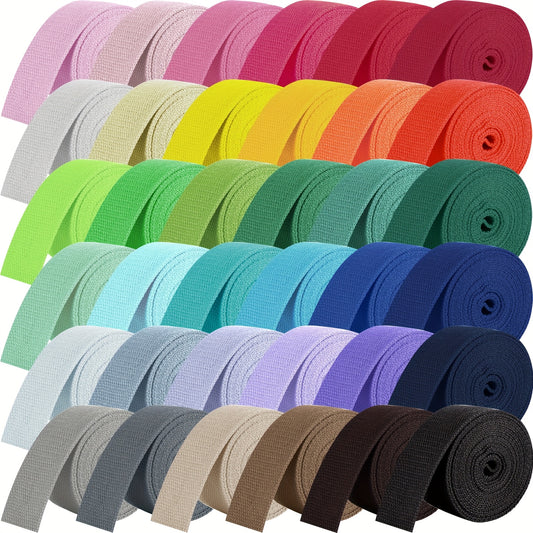 36 Rolls Heavy Cotton-Polyester Blend Webbing - 118.8 Yards per Roll, 36 Vibrant Colors for Tote Bags, Leash Straps, Crafts & Outdoor Accessories - Durable Fabric for DIY Bag Handles, Cloth Belts & Art Projects, Fabrics for C