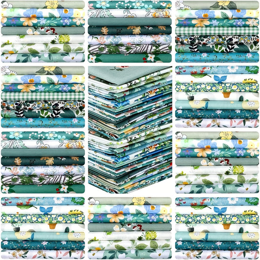 70Pcs Green Floral Cotton Quilting Squares 10x10 Bundle
