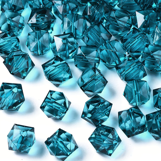 8mm Square Faceted Acrylic Beads Turquoise Blue for Jewelry