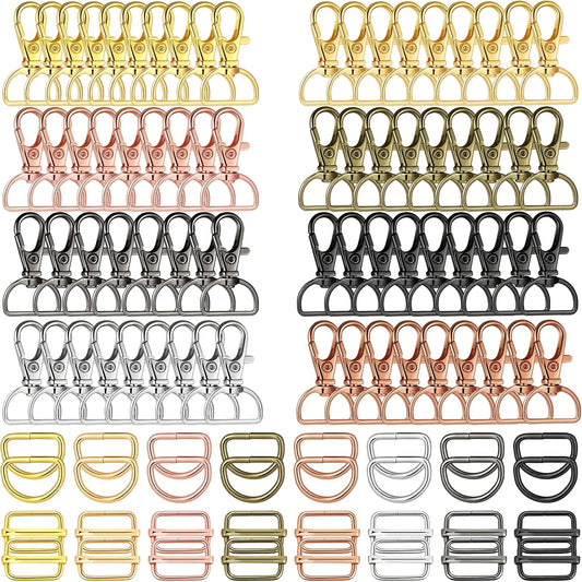 [Rotating Buckles with D-Rings] 96pcs Rotating Buckles with D-Rings And Sliding Buckles | Keychain Hooks, Lanyard Buckles, D-Shaped Keychain Rings, Claw Buckles - 8 Colors for Keychain Wallet Hardware Sewing Craft Projects