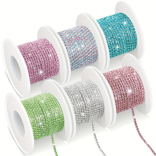 6 Roll 33 Yards 2 Mm Rhinestone Chain Trim Diamond Crystal Trim Claw Chain DIY Craft Sewing Decor Halloween Party Favors (Fresh Color)