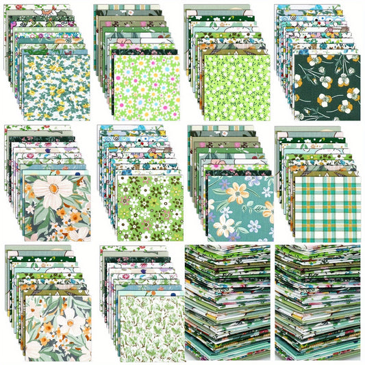 600 Pcs Floral Cotton Fabric Squares 5x5 Precuts DIY Green