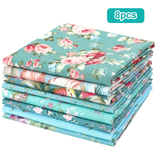 8 Precut Cotton Fabric Squares 19.8 Inch Green Floral Print