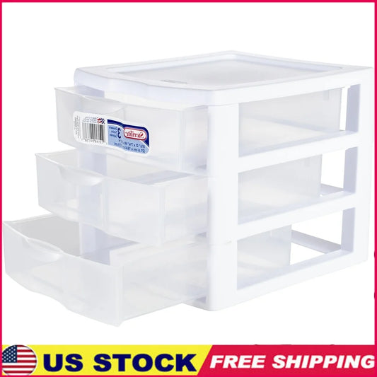 Stackable Clear Plastic Desktop Drawer Organizer with 3 Compartments Makeup Office Crafts Storage Solutions