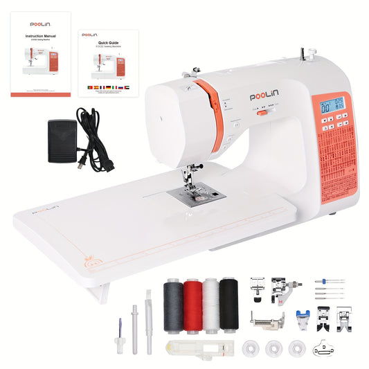[All Metal Sewing Machine] POOLIN EOC2720 All Metal Computerized Sewing Machine | 293 Stitches, 7 Presser Feet, LCD Screen, Expansion Workbench, Full Accessories Set - Sewing Business & Hobby, Christmas & Halloween Gifts