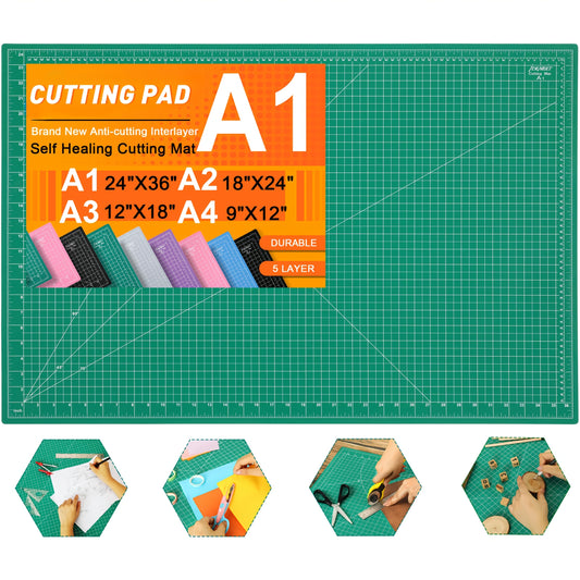 24"x36" Large Self-Healing Rotary Cutting Mat with Grid Markings & Angle Guides - A1 Size (8x12in, 12x18in, 18x24in, 24x36in) - Durable Green Craft Mat for Sewing, Quilting, DIY Projects, Cutting Mat for Sewing, Crafting Esse